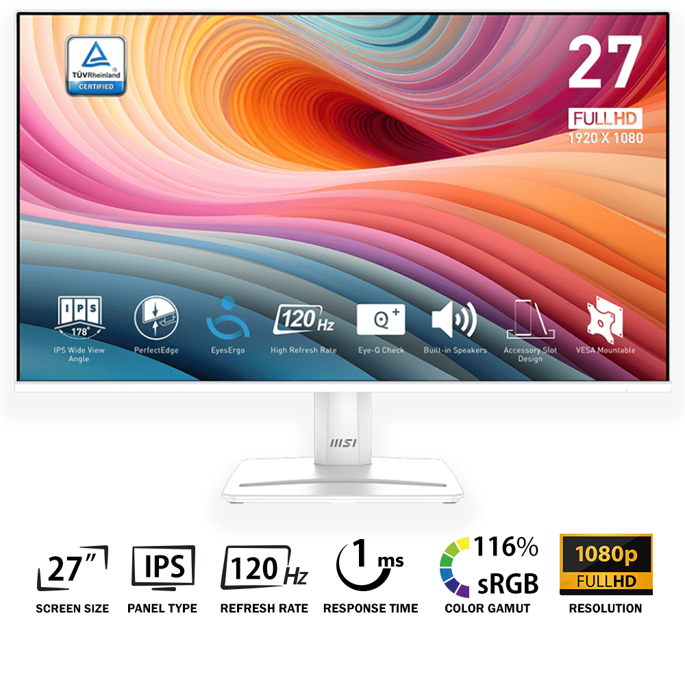 MSI PRO MP275 E2 BK-7 MSI PRO MP275 E2 FHD 27" 120Hz 1ms WH +SPEAKER - Image 1