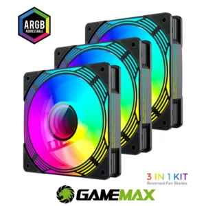 FAN GameMax v WH Reverse ARGB PWM fans 120mm BLACK 3 in 1 Kit - Image 2