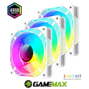FAN GameMax v WH Reverse ARGB PWM fans 120mm White 3 in 1 Kit - Image 2