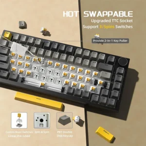 AJAZZ AK820 Wired Mechanical Keyboard with Knob, 75% ANSI Layout, 82 Keys, 5 Soundproof Foams, Hot Swap, Linear Switch - Image 13