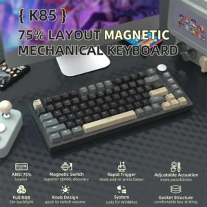 ATTACK SHARK K85 Magnetic Switch 75%, Rapid Trigger, RGB Backlit,82 Keys Wired Gasket Mount with Knob BK - Image 6