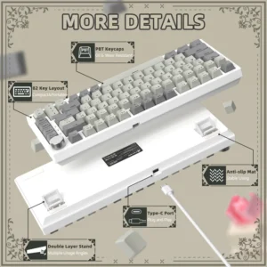 ATTACK SHARK K85 Magnetic Switch 75%, Rapid Trigger, RGB Backlit,82 Keys Wired Gasket Mount with Knob WH/GREY - Image 2