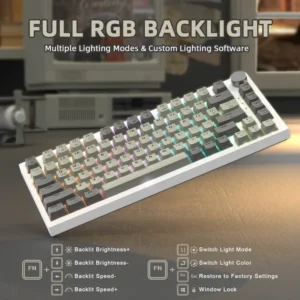 ATTACK SHARK K85 Magnetic Switch 75%, Rapid Trigger, RGB Backlit,82 Keys Wired Gasket Mount with Knob WH/GREY - Image 4
