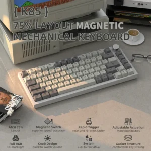 ATTACK SHARK K85 Magnetic Switch 75%, Rapid Trigger, RGB Backlit,82 Keys Wired Gasket Mount with Knob WH/GREY - Image 5