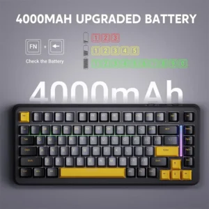 ATTACK SHARK M86 Tri-mode Gasket, 75% Layout Gasket Custom Structure,Hot Swappable,RGB Backlit,Tri-Mode BT5.0/2.4GHz/USB-C BK/YELLOW - Image 4