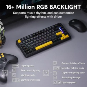ATTACK SHARK M86 Tri-mode Gasket, 75% Layout Gasket Custom Structure,Hot Swappable,RGB Backlit,Tri-Mode BT5.0/2.4GHz/USB-C BK/YELLOW - Image 5