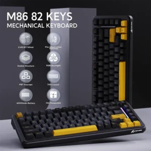 ATTACK SHARK M86 Tri-mode Gasket, 75% Layout Gasket Custom Structure,Hot Swappable,RGB Backlit,Tri-Mode BT5.0/2.4GHz/USB-C BK/YELLOW - Image 6