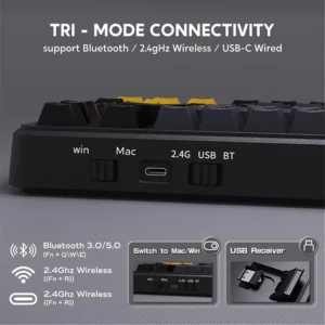 ATTACK SHARK M86 Tri-mode Gasket, 75% Layout Gasket Custom Structure,Hot Swappable,RGB Backlit,Tri-Mode BT5.0/2.4GHz/USB-C BK/YELLOW - Image 7