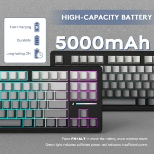 ATTACK SHARK M87 PRO Wireless,Hot Swappable Gasket RGB Custom Keyboard,Linear Switch&Side Printed PBT Keycaps,BT5.0/2.4Ghz/Type-C,5000mAh Battery (Moonlight) - Image 13