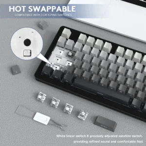 ATTACK SHARK M87 PRO Wireless,Hot Swappable Gasket RGB Custom Keyboard,Linear Switch&Side Printed PBT Keycaps,BT5.0/2.4Ghz/Type-C,5000mAh Battery (Moonlight) - Image 14