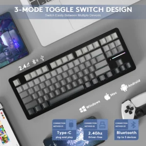 ATTACK SHARK M87 PRO Wireless,Hot Swappable Gasket RGB Custom Keyboard,Linear Switch&Side Printed PBT Keycaps,BT5.0/2.4Ghz/Type-C,5000mAh Battery (Moonlight) - Image 15