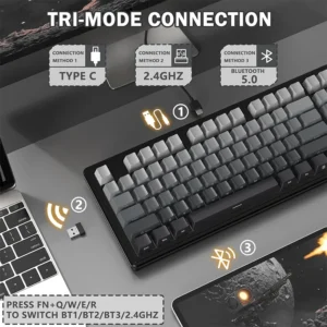 ATTACK SHARK M87 PRO Wireless,Hot Swappable Gasket RGB Custom Keyboard,Linear Switch&Side Printed PBT Keycaps,BT5.0/2.4Ghz/Type-C,5000mAh Battery (Moonlight) - Image 7