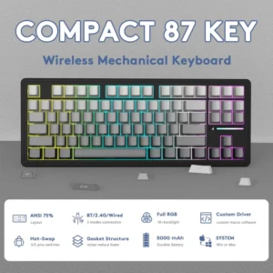 ATTACK SHARK M87 PRO Wireless,Hot Swappable Gasket RGB Custom Keyboard,Linear Switch&Side Printed PBT Keycaps,BT5.0/2.4Ghz/Type-C,5000mAh Battery (Moonlight) - Image 10