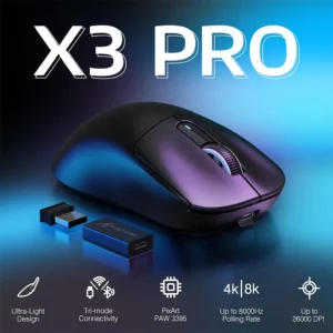Mouse ATTACK SHARK X3 PRO 4K/8K Lightweight Tri-Mode(Wired/2.4GHz/BT) PAW3395 BLACK - Image 3