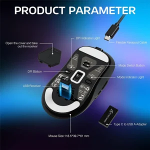 Mouse ATTACK SHARK X3 PRO 4K/8K Lightweight Tri-Mode(Wired/2.4GHz/BT) PAW3395 BLACK - Image 8