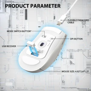 Mouse ATTACK SHARK X5 Wireless, Tri-Modes BT 5.1/2.4Ghz/USB-C,Lightweight 49g,PAW3212, Rechargeable Battery - Image 4