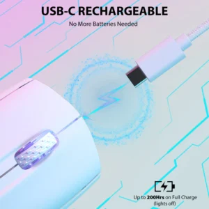 Mouse ATTACK SHARK X5 Wireless, Tri-Modes BT 5.1/2.4Ghz/USB-C,Lightweight 49g,PAW3212, Rechargeable Battery - Image 8