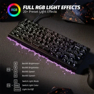 ATTACK SHARK X68 HE 60% Rapid Trigger Magnetic Switch Wired TKL with Adjustable Actuation,Hall Effect Magnetic Switch,8KHz Polling Rate,RGB Backlit BK - Image 4