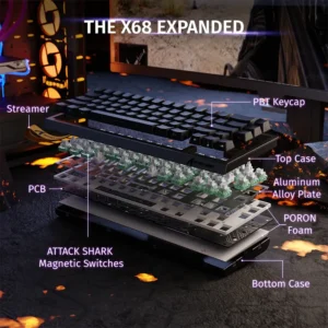 ATTACK SHARK X68 HE 60% Rapid Trigger Magnetic Switch Wired TKL with Adjustable Actuation,Hall Effect Magnetic Switch,8KHz Polling Rate,RGB Backlit BK - Image 8