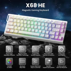 ATTACK SHARK X68 HE 60% Rapid Trigger Magnetic Switch Wired TKL with Adjustable Actuation,Hall Effect Magnetic Switch,8KHz Polling Rate,RGB Backlit WH - Image 2