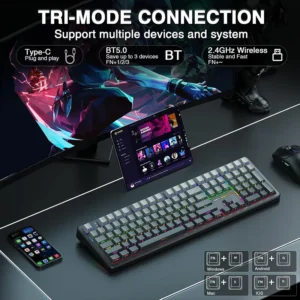 AULA F108 Wireless, Full Size with 4000mAh Battery, 108 Hot-Swappable and Programmable Keys, RGB Backlight BK/GREY - Image 2