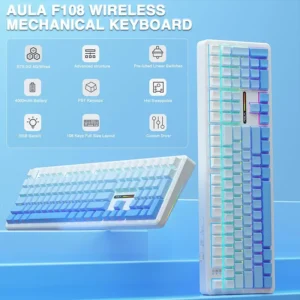 AULA F108 Wireless, Full Size with 4000mAh Battery, 108 Hot-Swappable and Programmable Keys, RGB Backlight Blue - Image 4
