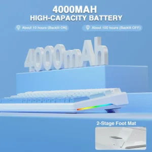 AULA F108 Wireless, Full Size with 4000mAh Battery, 108 Hot-Swappable and Programmable Keys, RGB Backlight Blue - Image 7