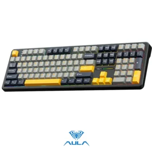 AULA F108 Wireless, Full Size with 4000mAh Battery, 108 Hot-Swappable and Programmable Keys, RGB Backlight Grey/Yellow