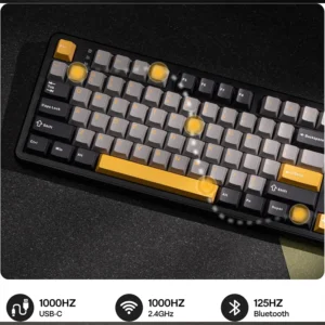 AULA F108 Wireless, Full Size with 4000mAh Battery, 108 Hot-Swappable and Programmable Keys, RGB Backlight Grey/Yellow - Image 14