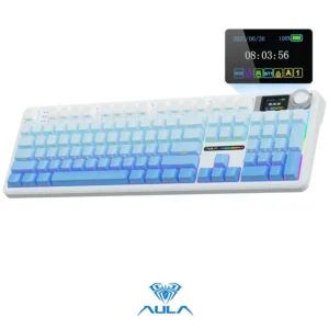 AULA F108 PRO Tri-Mode Connectivity,Hot Swappable with 8000mAh Battery,Pre-lubed Switches,RGB Backlit,PBT Keycaps,104 Keys [Blue]