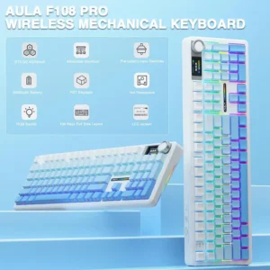 AULA F108 PRO Tri-Mode Connectivity,Hot Swappable with 8000mAh Battery,Pre-lubed Switches,RGB Backlit,PBT Keycaps,104 Keys [Blue] - Image 5
