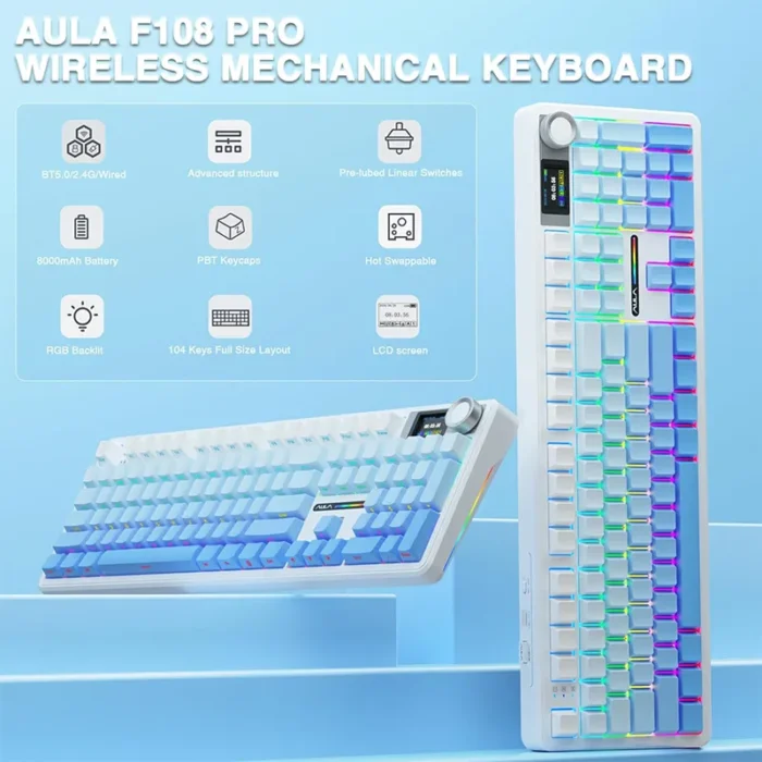 AULA F108 PRO Tri-Mode Connectivity,Hot Swappable with 8000mAh Battery ...