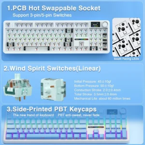 AULA F108 PRO Tri-Mode Connectivity,Hot Swappable with 8000mAh Battery,Pre-lubed Switches,RGB Backlit,PBT Keycaps,104 Keys [Blue] - Image 6