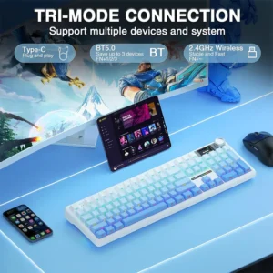 AULA F108 PRO Tri-Mode Connectivity,Hot Swappable with 8000mAh Battery,Pre-lubed Switches,RGB Backlit,PBT Keycaps,104 Keys [Blue] - Image 7