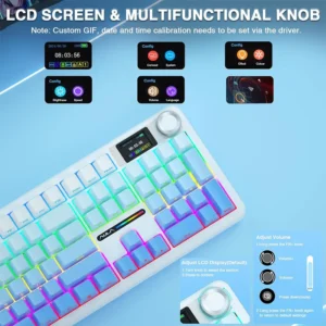 AULA F108 PRO Tri-Mode Connectivity,Hot Swappable with 8000mAh Battery,Pre-lubed Switches,RGB Backlit,PBT Keycaps,104 Keys [Blue] - Image 10