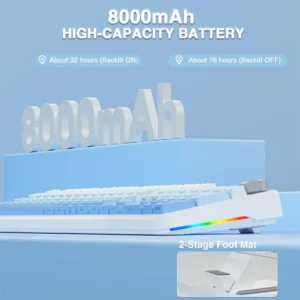 AULA F108 PRO Tri-Mode Connectivity,Hot Swappable with 8000mAh Battery,Pre-lubed Switches,RGB Backlit,PBT Keycaps,104 Keys [Blue] - Image 11