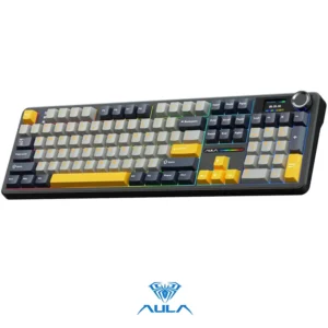 AULA F108 PRO Tri-Mode Connectivity,Hot Swappable with 8000mAh Battery,Pre-lubed Switches,RGB Backlit,PBT Keycaps,104 Keys GREY-YELLOW