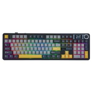 AULA F108 PRO Tri-Mode Connectivity,Hot Swappable with 8000mAh Battery,Pre-lubed Switches,RGB Backlit,PBT Keycaps,104 Keys GREY-YELLOW - Image 10