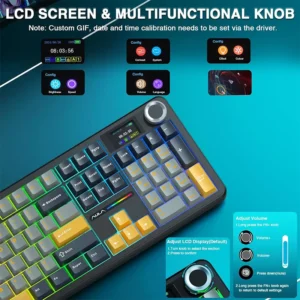AULA F108 PRO Tri-Mode Connectivity,Hot Swappable with 8000mAh Battery,Pre-lubed Switches,RGB Backlit,PBT Keycaps,104 Keys GREY-YELLOW - Image 5