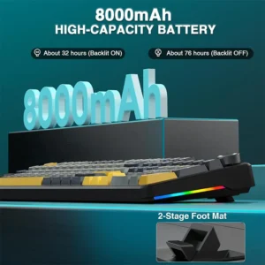 AULA F108 PRO Tri-Mode Connectivity,Hot Swappable with 8000mAh Battery,Pre-lubed Switches,RGB Backlit,PBT Keycaps,104 Keys GREY-YELLOW - Image 6