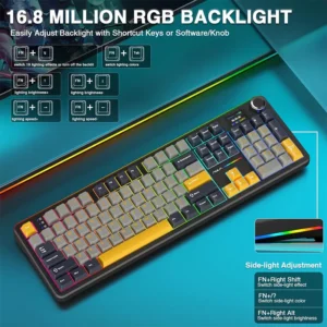 AULA F108 PRO Tri-Mode Connectivity,Hot Swappable with 8000mAh Battery,Pre-lubed Switches,RGB Backlit,PBT Keycaps,104 Keys GREY-YELLOW - Image 7