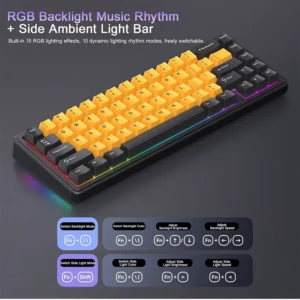 AULA EPOMAKER x F65 65% Wireless, Hot Swappable Gasket Five-Layer Padding, RGB Backlit, Bluetooth/2.4GHz/USB-C BK-YELLOW - Image 2