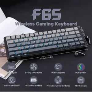 AULA EPOMAKER x F65 65% Wireless, Hot Swappable Gasket Five-Layer Padding, RGB Backlit, Bluetooth/2.4GHz/USB-C BK-GREY - Image 5