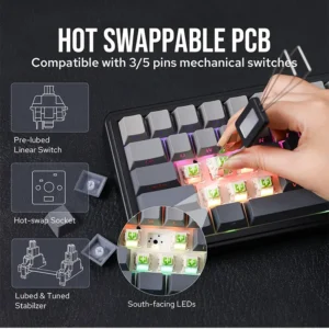 AULA EPOMAKER x F65 65% Wireless, Hot Swappable Gasket Five-Layer Padding, RGB Backlit, Bluetooth/2.4GHz/USB-C BK-GREY - Image 8