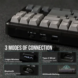 AULA F87 Pro Wireless,Tri-Mode BT5.0/2.4GHz/USB-C Hot Swappable Custom Keyboard,Pre-lubed Switches,75% BK-GREY - Image 6