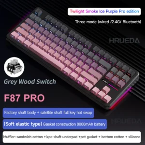 AULA F87 Pro Wireless,Tri-Mode BT5.0/2.4GHz/USB-C Hot Swappable Custom Keyboard,Pre-lubed Switches,75% BK-ICE PURPLE - Image 2