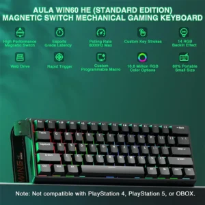 Aula WIN60 HE STANDARD VERSION 65%, Magnetic Switch Hot Swappable, Adjustable Actuation Rapid Trigger Mode, 8000 Hz Polling Rate - Image 10