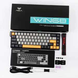 AULA WIN68 HE MAX VERSION 65%, Wing Chun Magnetic Switch Hot Swappable, Adjustable Actuation Rapid Trigger Mode, 8000 Hz Polling Rate GREY/YELLOW - Image 3