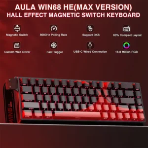 AULA WIN68 HE MAX VERSION 65%, Wing Chun Magnetic Switch Hot Swappable, Adjustable Actuation Rapid Trigger Mode, 8000 Hz Polling Rate BLACK/RED - Image 3