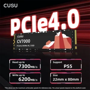 SSD CUSU CV7000 M2 SSD NVME 1TB Pcie 4.0X4 M.2 2280 Up to 7200 MB/s Reading, 6100 MB/s Write, SLC CACHE - Image 2